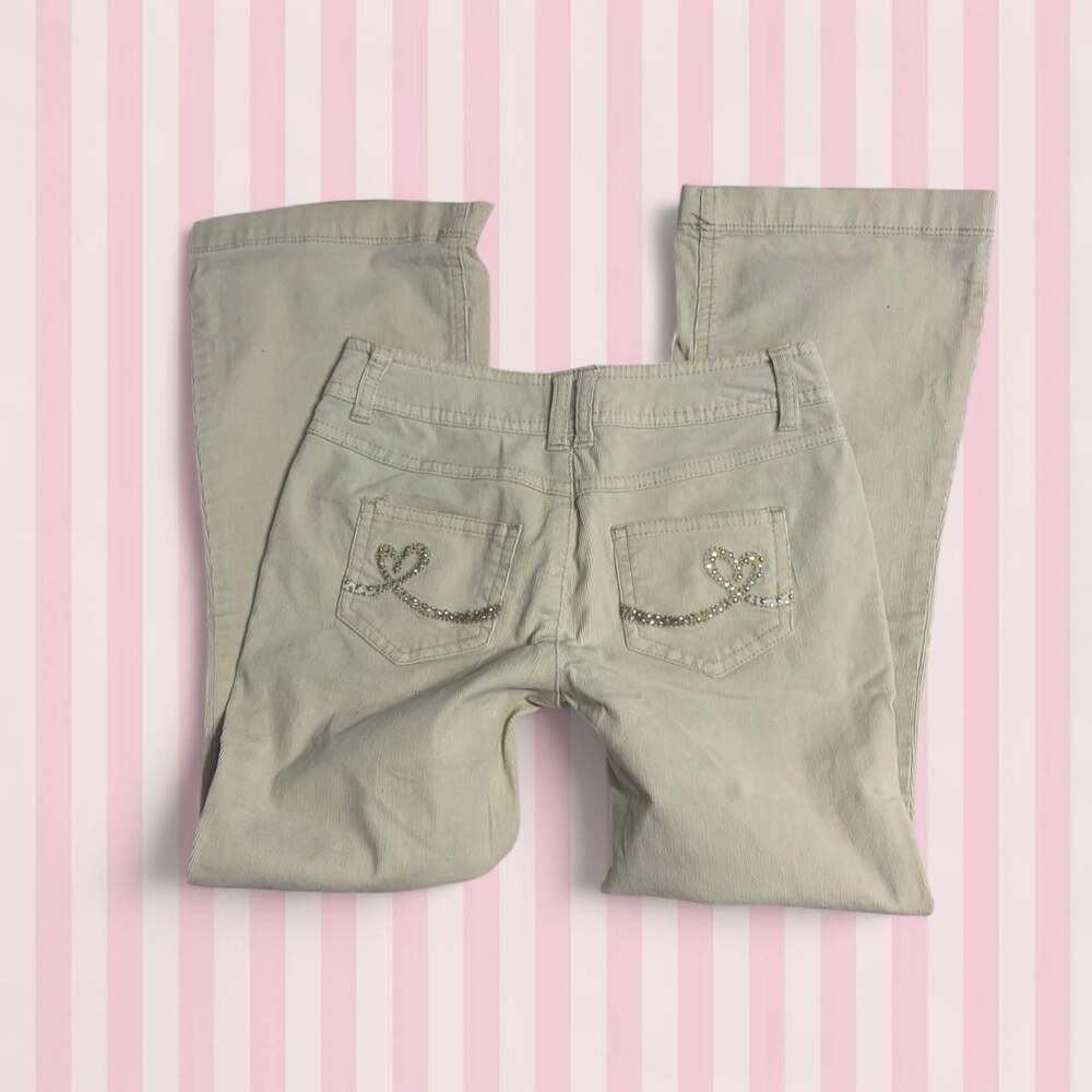 Justice Y2K Low Rise Flare Corduroy Pants with Rhinestone Heart Pockets